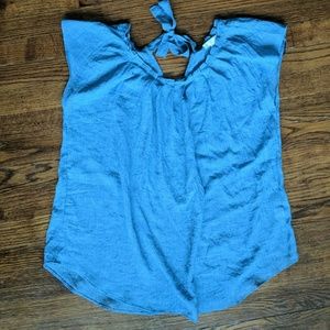 Lauren Conrad blue chambray look tie neck top